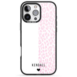 iPhone 16 Pro Max Personalised Pink & White Leopard Spots Black Impact Phone Case