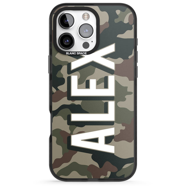 iPhone 16 Pro Max Personalised Classic Green Camo Black Impact Phone Case