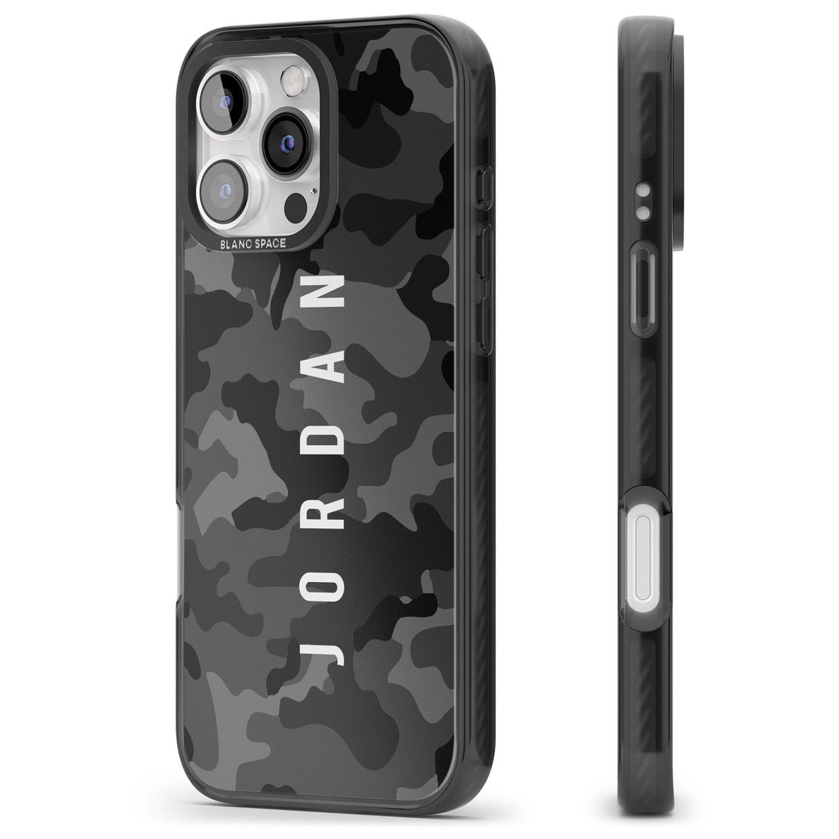 iPhone 16 Pro Max Personalised Small Vertical Name Black Camouflage Black Impact Phone Case