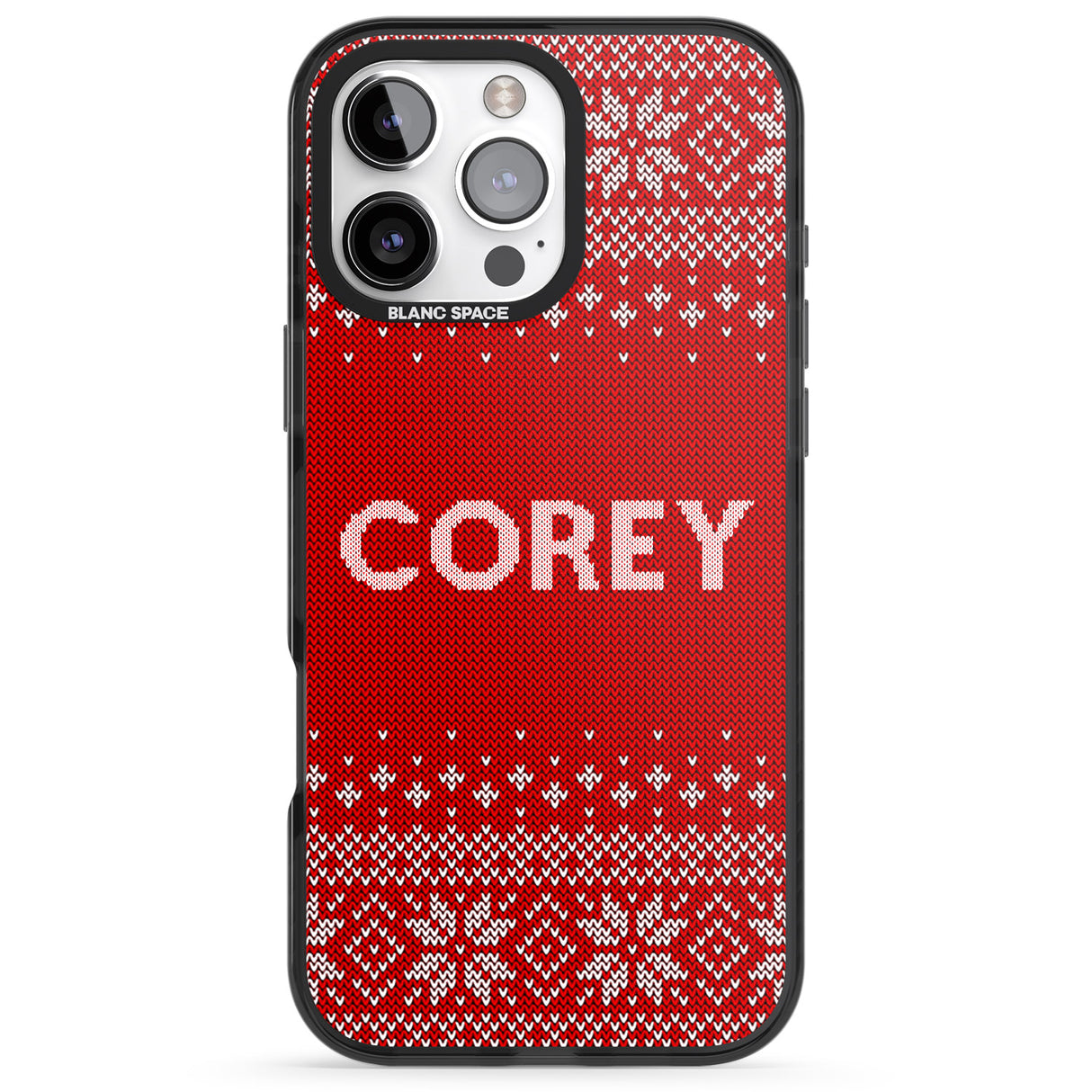 iPhone 16 Pro Max Personalised Red Christmas Knitted Jumper Black Impact Phone Case