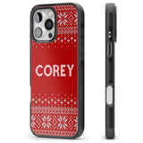 iPhone 16 Pro Max Personalised Red Christmas Knitted Jumper Black Impact Phone Case