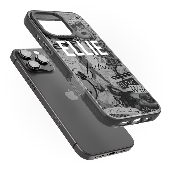 iPhone 16 Pro Max Personalised Grey Scale Fashion Collage Black Impact Phone Case