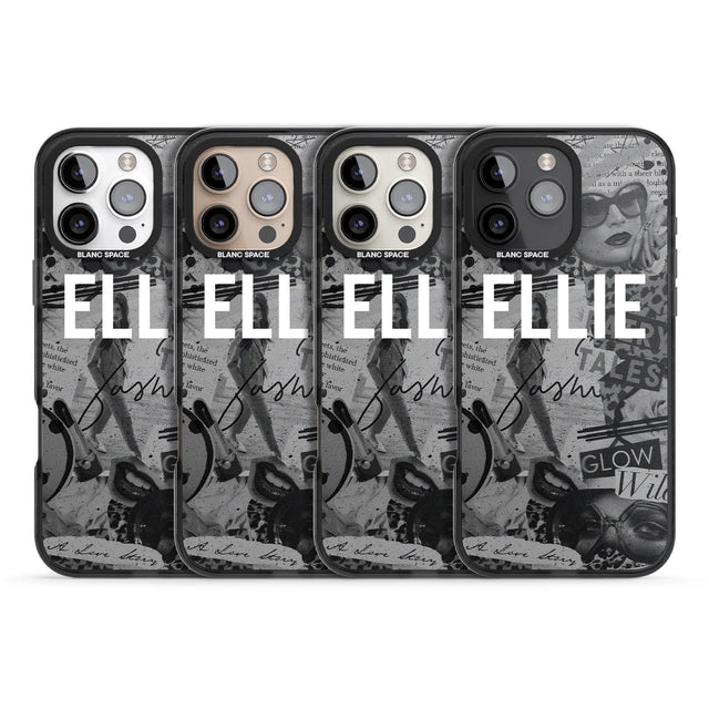 iPhone 16 Pro Max Personalised Grey Scale Fashion Collage Black Impact Phone Case