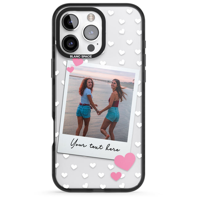 iPhone 16 Pro Max Personalised Instant Film & Hearts Photo Black Impact Phone Case