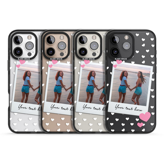 iPhone 16 Pro Max Personalised Instant Film & Hearts Photo Black Impact Phone Case