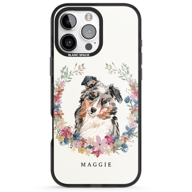 iPhone 16 Pro Max Personalised Australian Shepherd Watercolour Dog Portrait Black Impact Phone Case