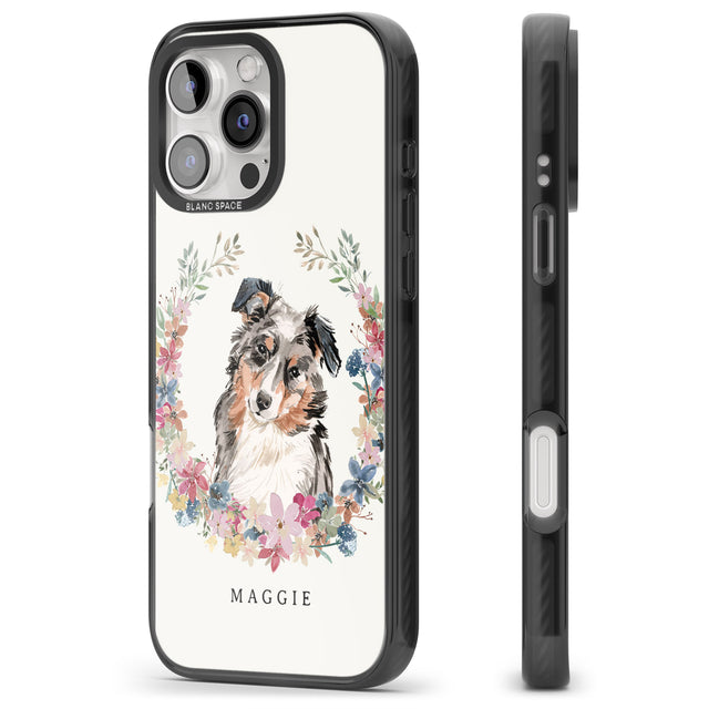 iPhone 16 Pro Max Personalised Australian Shepherd Watercolour Dog Portrait Black Impact Phone Case