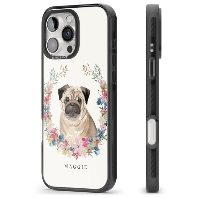 iPhone 16 Pro Max Personalised Pug - Watercolour Dog Portrait Black Impact Phone Case