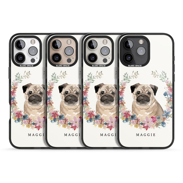 iPhone 16 Pro Max Personalised Pug - Watercolour Dog Portrait Black Impact Phone Case