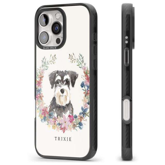 iPhone 16 Pro Max Personalised Miniature Schnauzer - Watercolour Dog Portrait Black Impact Phone Case