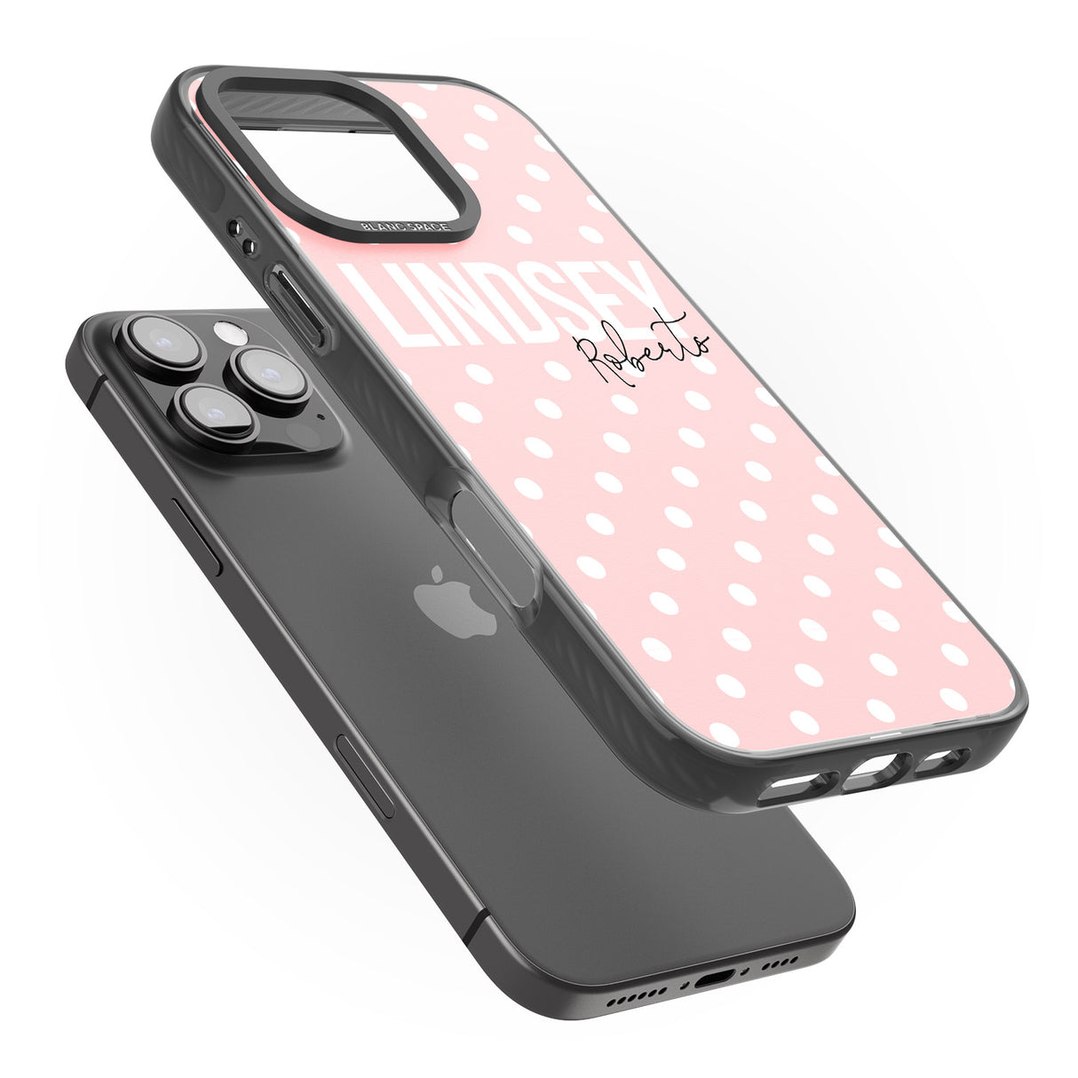 iPhone 16 Pro Max Personalised Pink Polka Black Impact Phone Case