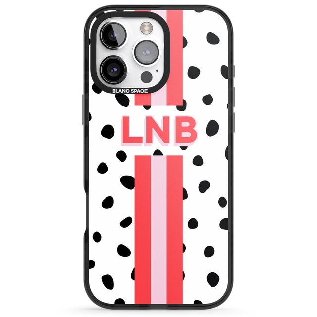 iPhone 16 Pro Max Personalised Polka & Pink Stripe Black Impact Phone Case