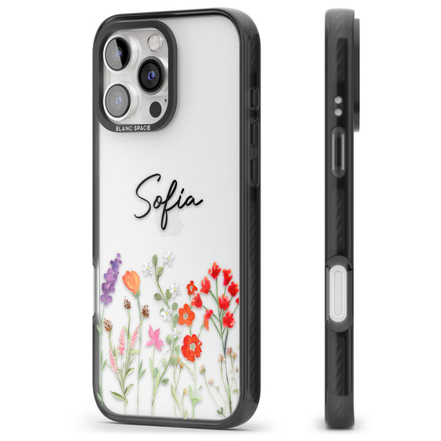 Personalised Spring Wildflowers Black Impact Phone Case for iPhone 16 Pro, iPhone 16 Pro Max