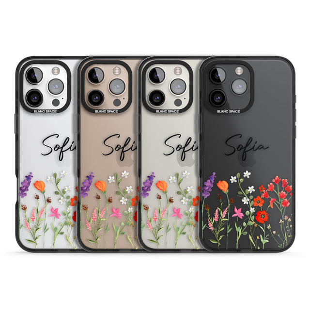 Personalised Spring Wildflowers Black Impact Phone Case for iPhone 16 Pro, iPhone 16 Pro Max