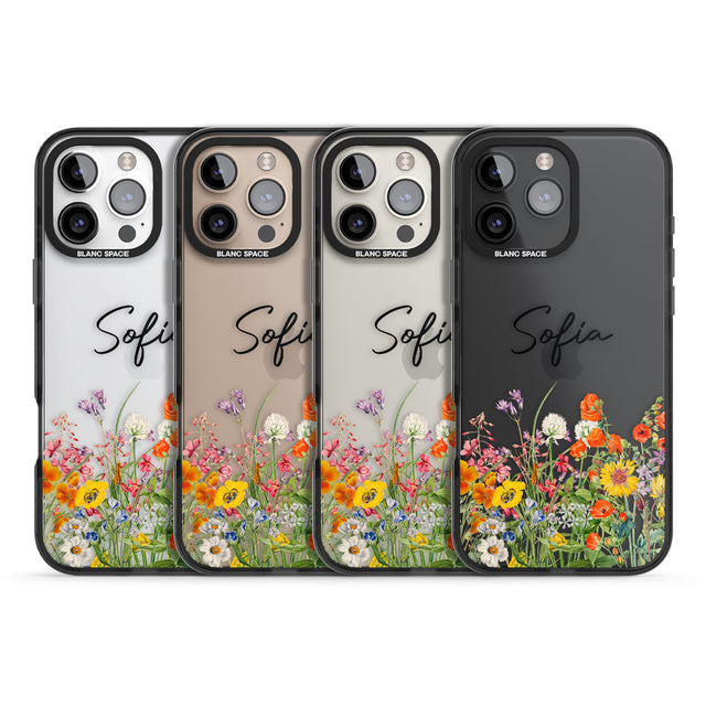 Personalised Summer Wildflowers Black Impact Phone Case for iPhone 16 Pro, iPhone 16 Pro Max