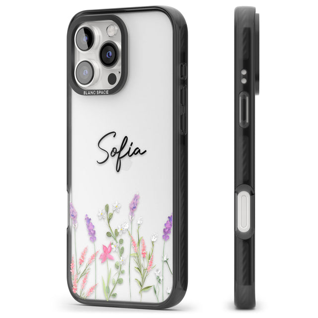 Personalised Lavender Wildflowers Black Impact Phone Case for iPhone 16 Pro, iPhone 16 Pro Max