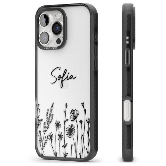 Personalised Black Wildflowers Black Impact Phone Case for iPhone 16 Pro, iPhone 16 Pro Max