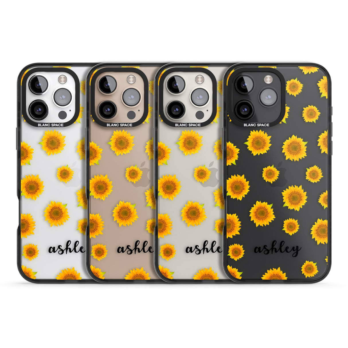 iPhone 16 Pro Max Personalised Sunflowers & Cursive Black Impact Phone Case