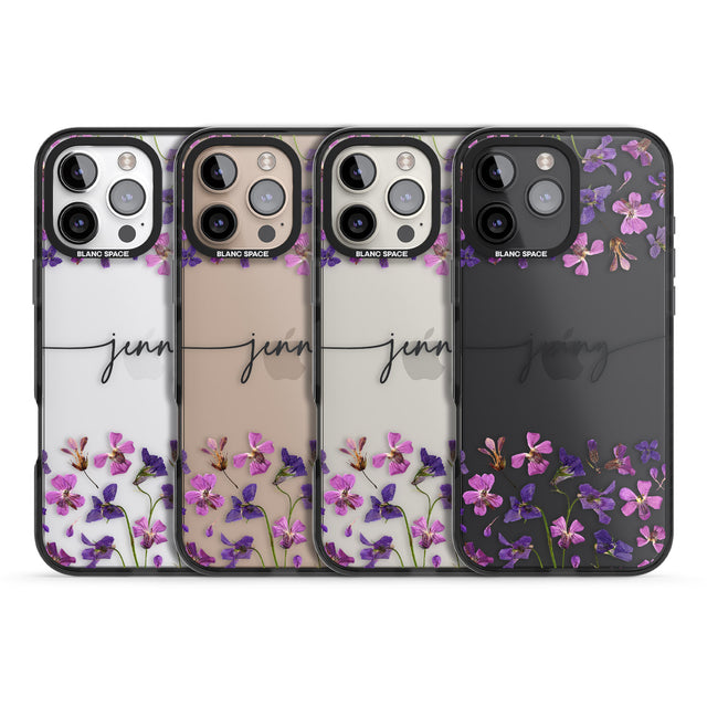 iPhone 16 Pro Max Personalised Purple Violets Black Impact Phone Case