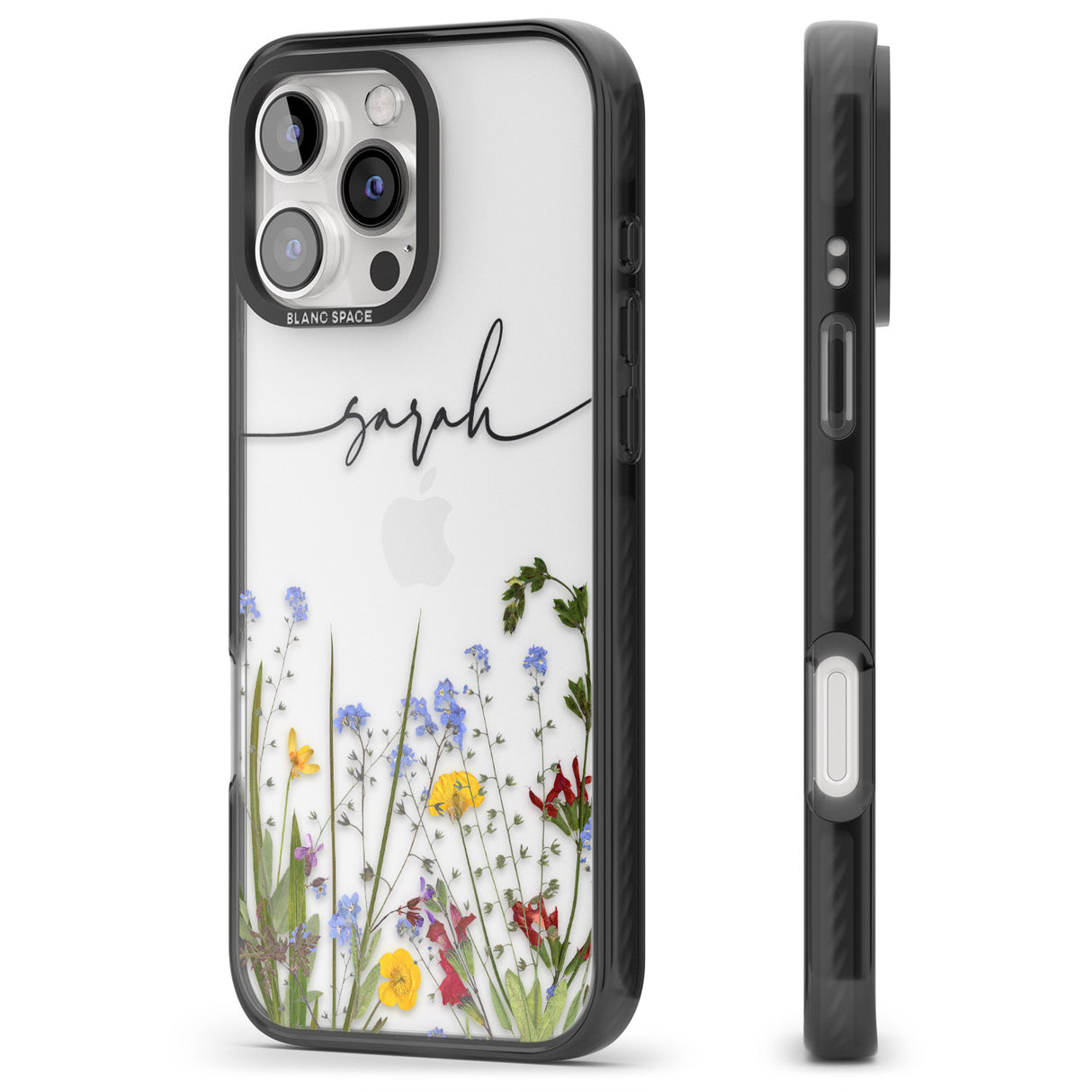 iPhone 16 Pro Max Personalised Wildflower Floral Black Impact Phone Case