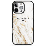 iPhone 16 Pro Max Personalised White & Gold Swirl Marble Black Impact Phone Case