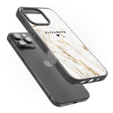 iPhone 16 Pro Max Personalised White & Gold Swirl Marble Black Impact Phone Case