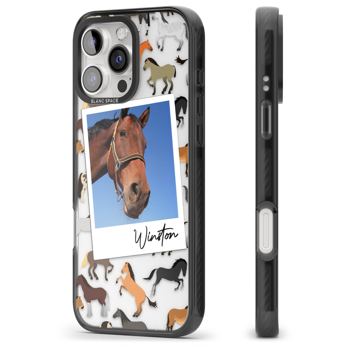 iPhone 16 Pro Max Personalised Horse Polaroid Black Impact Phone Case