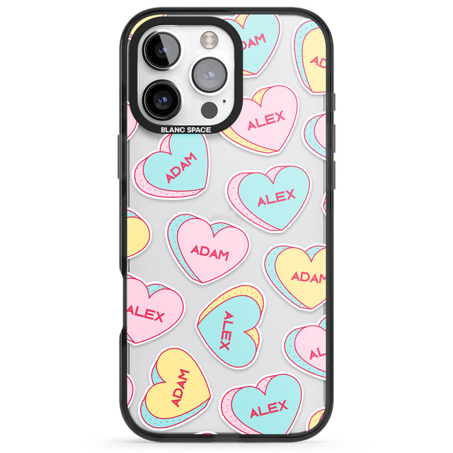 iPhone 16 Pro Max Personalised Text Love Hearts Black Impact Phone Case