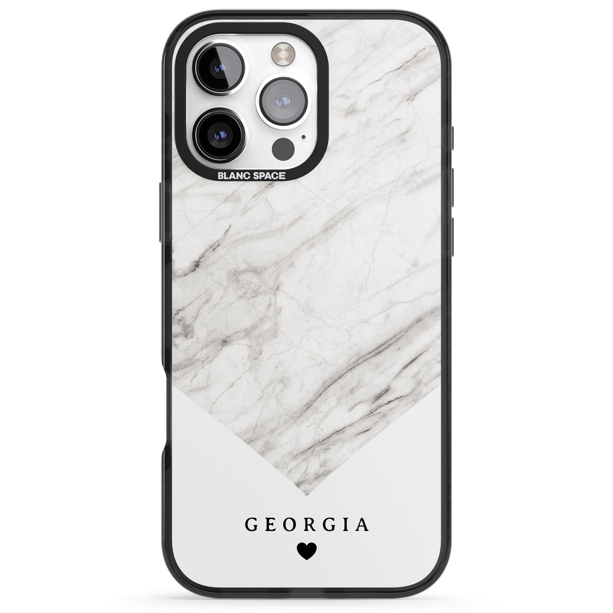 iPhone 16 Pro Max Personalised White Marble Black Impact Phone Case