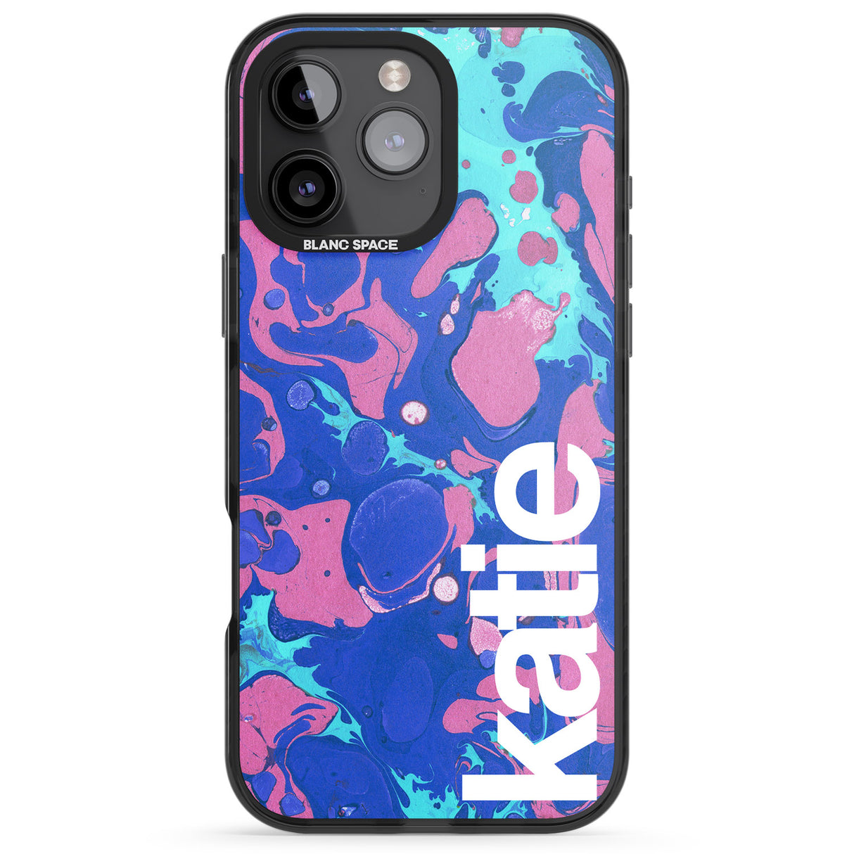 iPhone 16 Pro Max Personalised Navy, Turquoise + Purple - Marbled Black Impact Phone Case