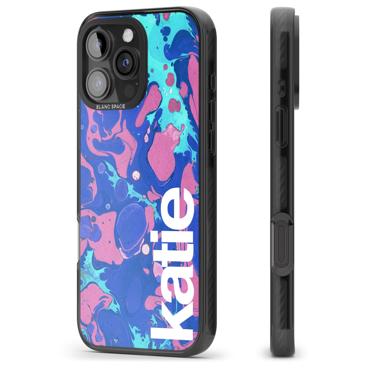 iPhone 16 Pro Max Personalised Navy, Turquoise + Purple - Marbled Black Impact Phone Case