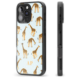 iPhone 16 Pro Max Personalised Safari Giraffe Pattern on Blue Black Impact Phone Case