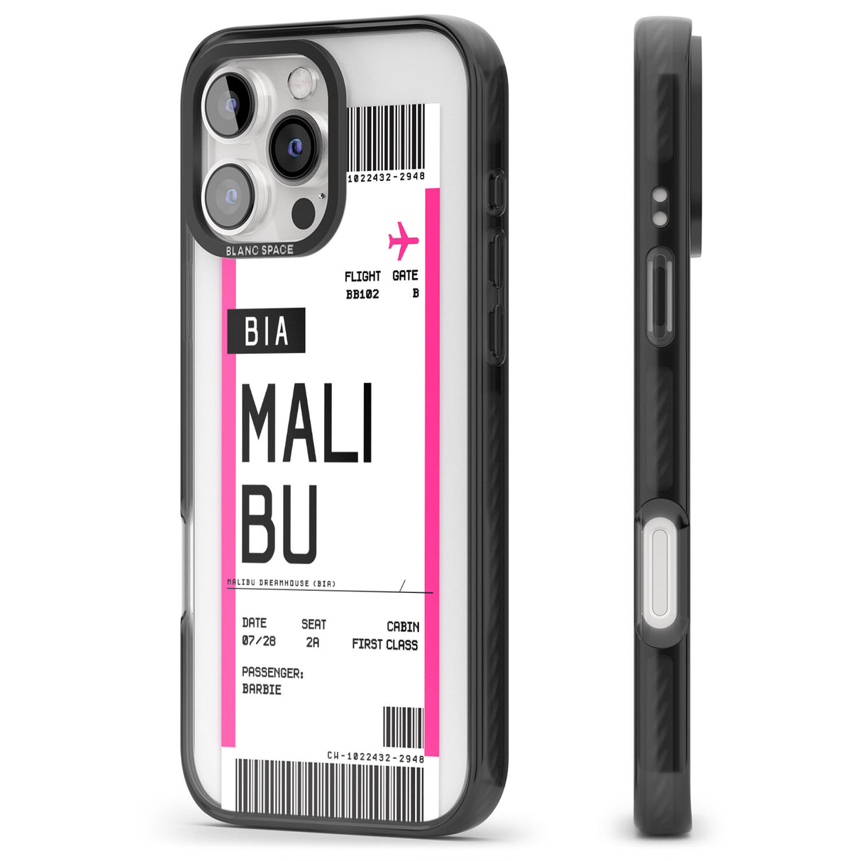 iPhone 16 Pro Max Personalised Pink Malibu Boarding Pass Black Impact Phone Case