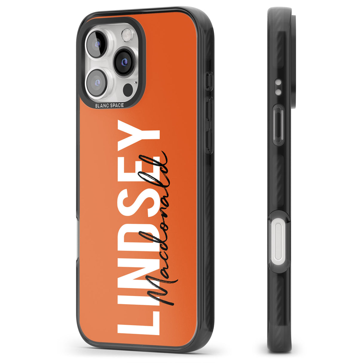 iPhone 16 Pro Max Personalised Bold Name: Orange Black Impact Phone Case