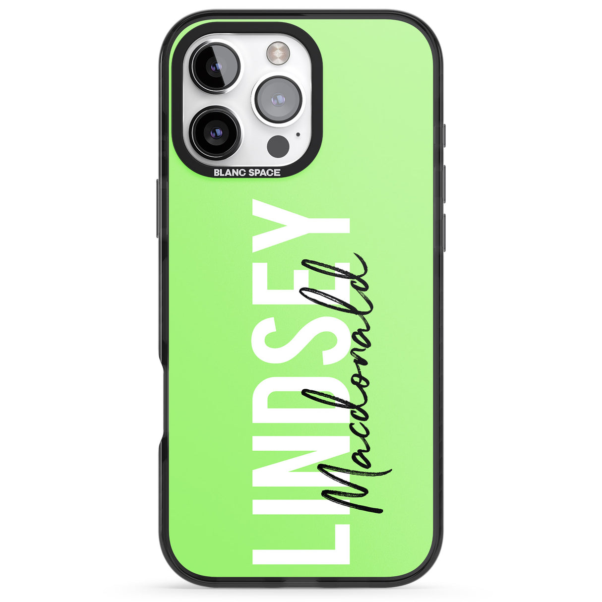 iPhone 16 Pro Max Personalised Bold Name: Lime Black Impact Phone Case