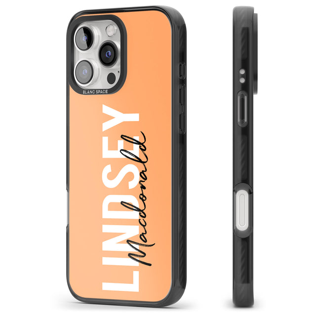 iPhone 16 Pro Max Personalised Bold Name: Peach Black Impact Phone Case