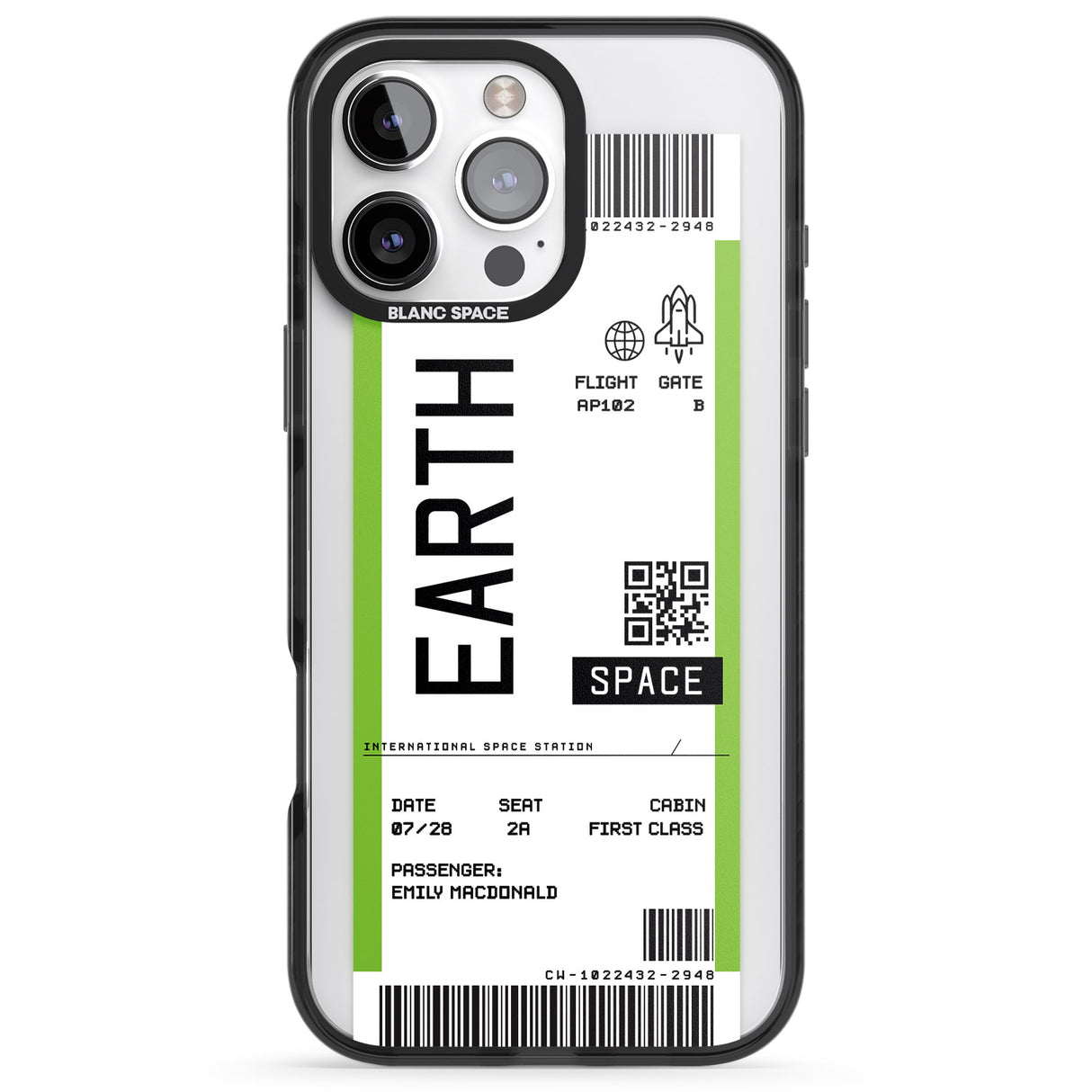 iPhone 16 Pro Max Personalised Earth Space Travel Ticket Black Impact Phone Case