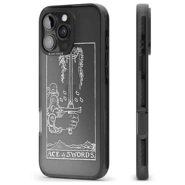 iPhone 16 Pro Max Personalised Ace of Swords Tarot Card - White Transparent Black Impact Phone Case