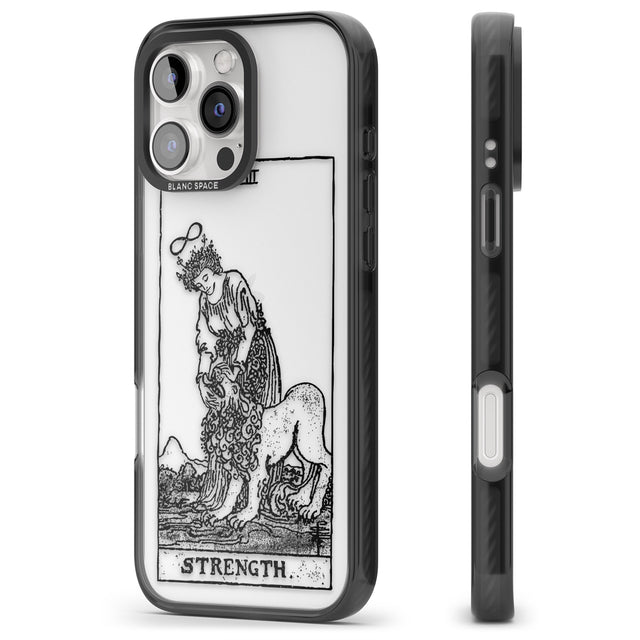 iPhone 16 Pro Max Personalised Strength Tarot Card - Transparent Black Impact Phone Case