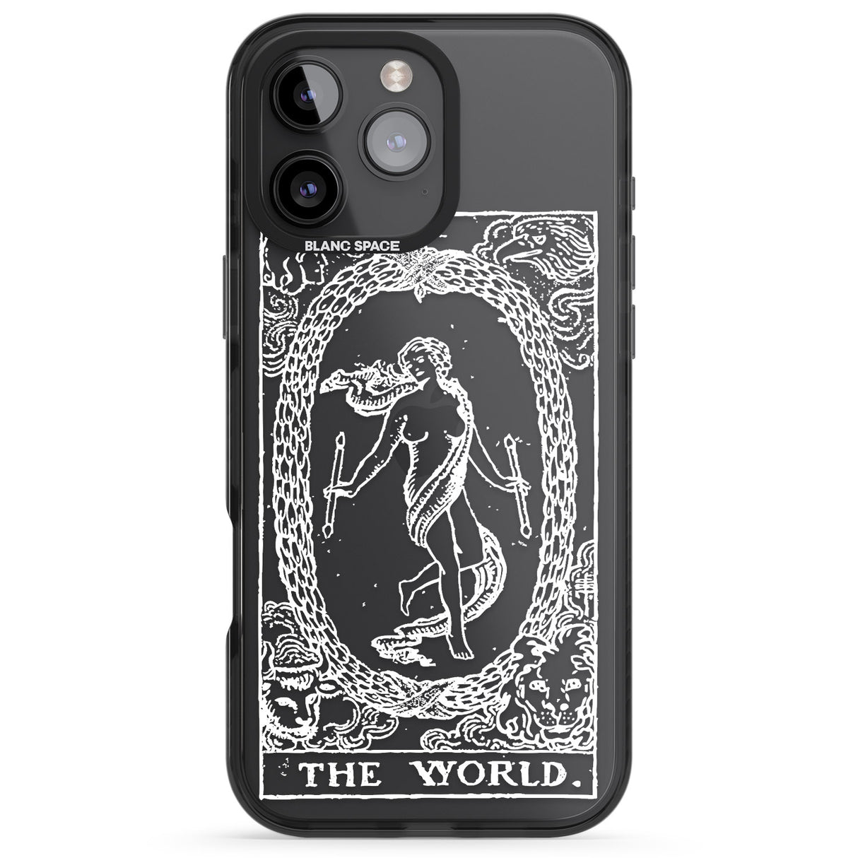 iPhone 16 Pro Max Personalised The World Tarot Card - White Transparent Black Impact Phone Case