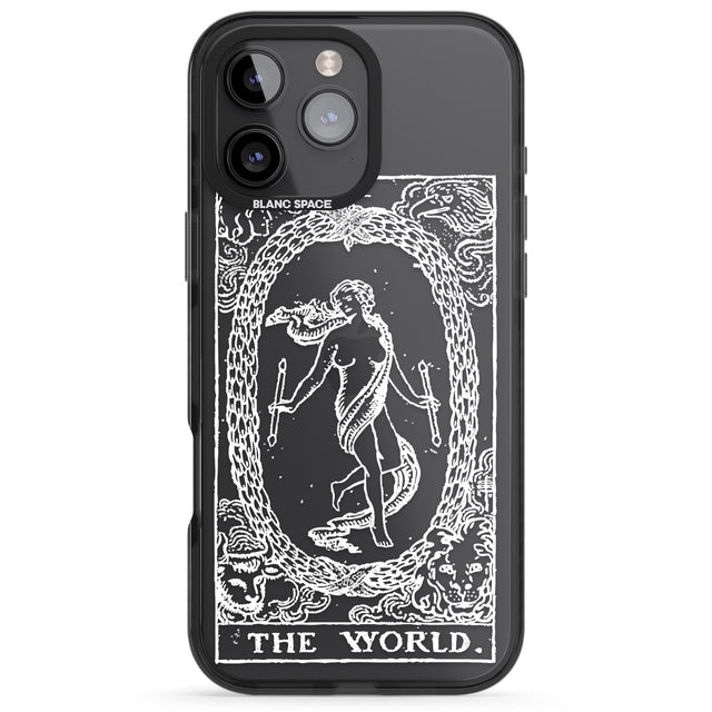 iPhone 16 Pro Max Personalised The World Tarot Card - White Transparent Black Impact Phone Case