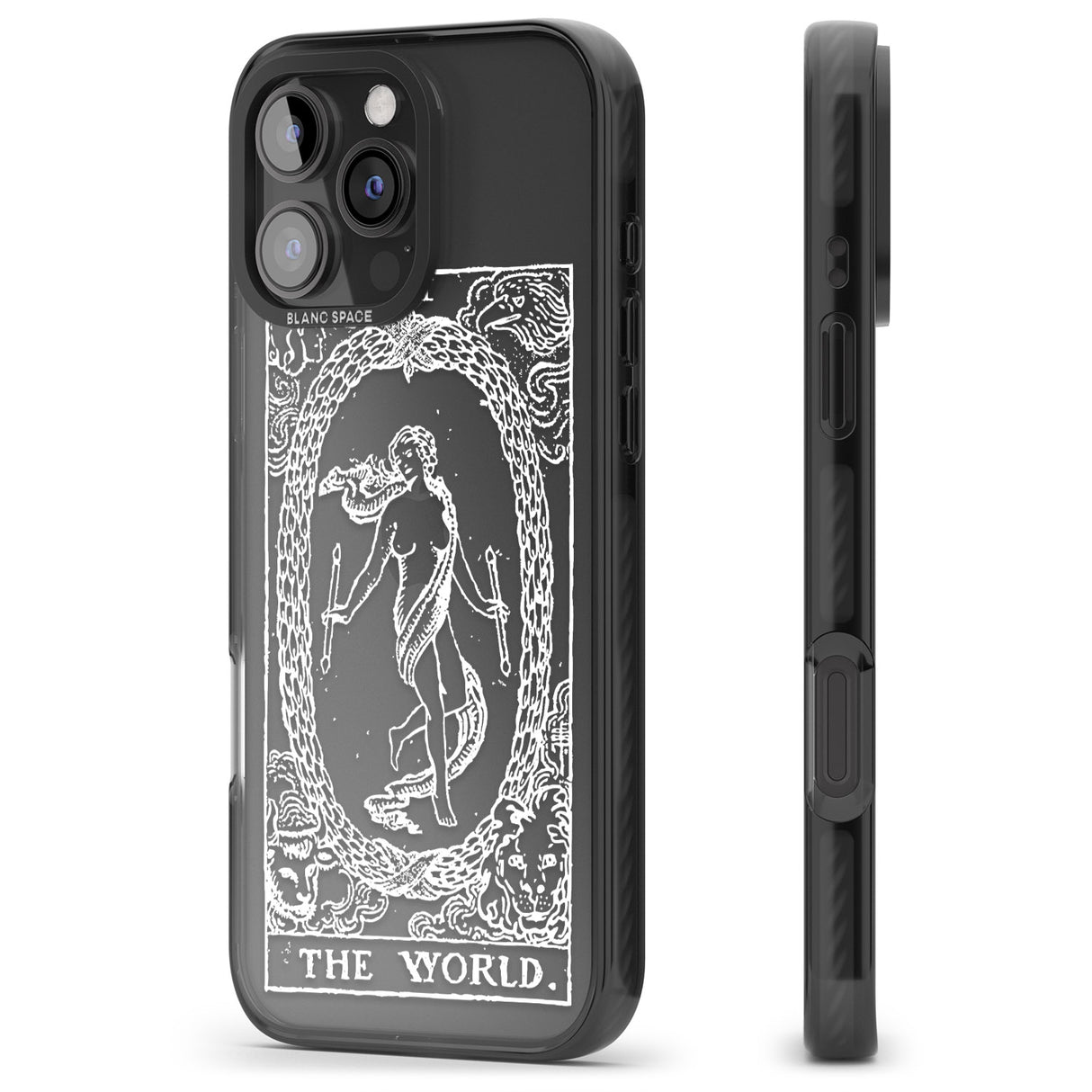 iPhone 16 Pro Max Personalised The World Tarot Card - White Transparent Black Impact Phone Case