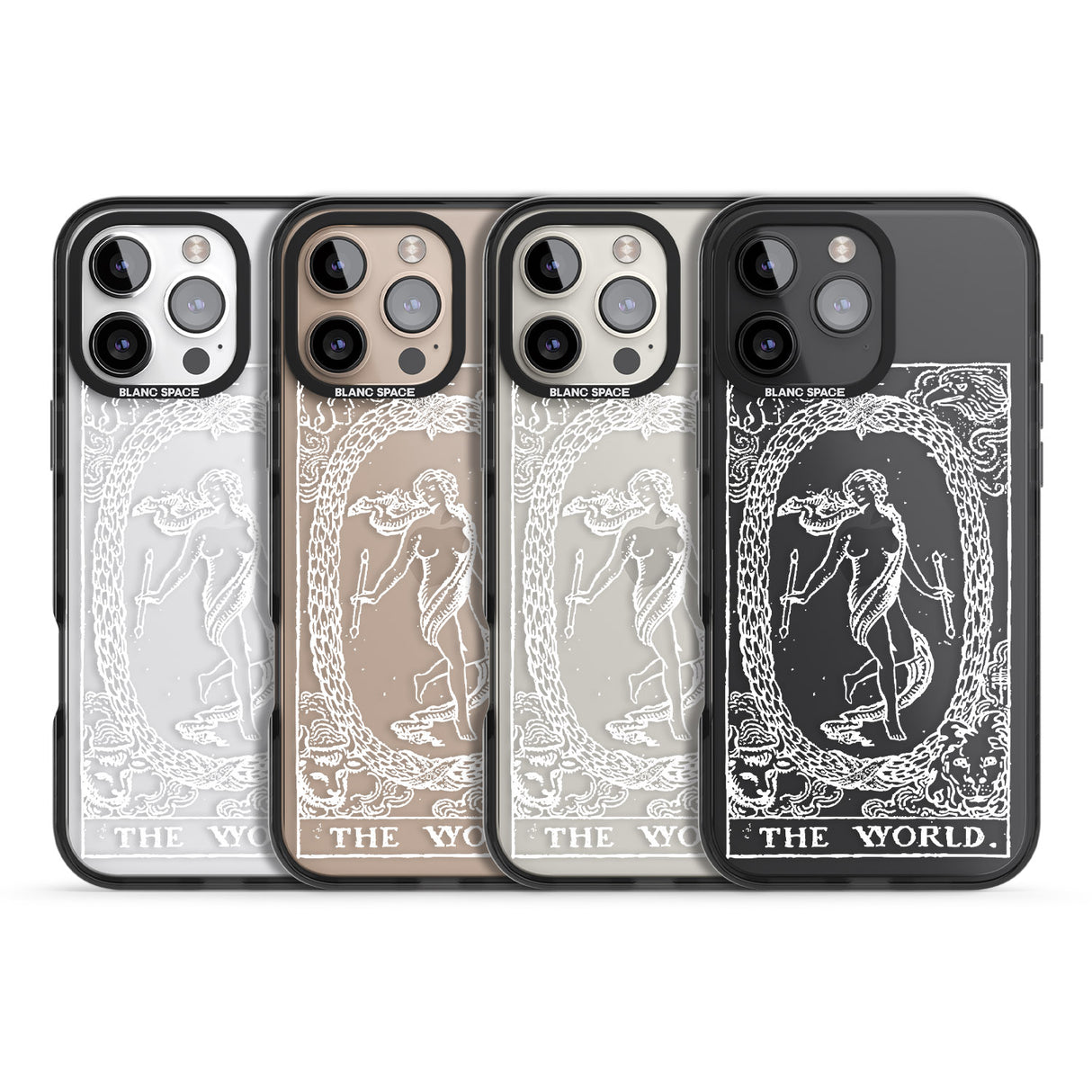 iPhone 16 Pro Max Personalised The World Tarot Card - White Transparent Black Impact Phone Case