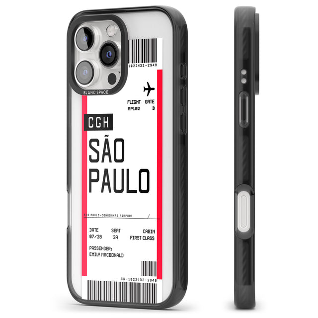 iPhone 16 Pro Max Personalised São Paulo Boarding Pass Black Impact Phone Case