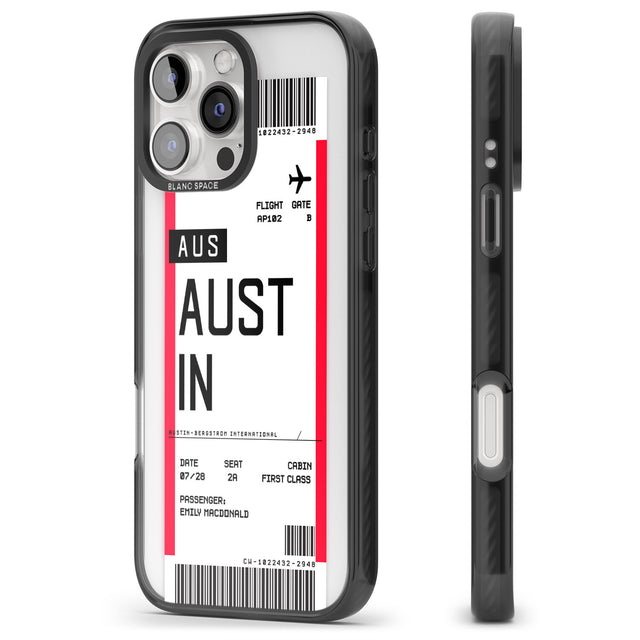 iPhone 16 Pro Max Personalised Austin Boarding Pass Black Impact Phone Case