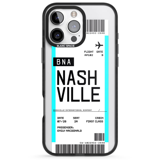 iPhone 16 Pro Max Personalised Nashville Boarding Pass Black Impact Phone Case