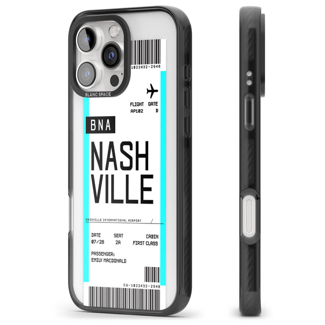 iPhone 16 Pro Max Personalised Nashville Boarding Pass Black Impact Phone Case