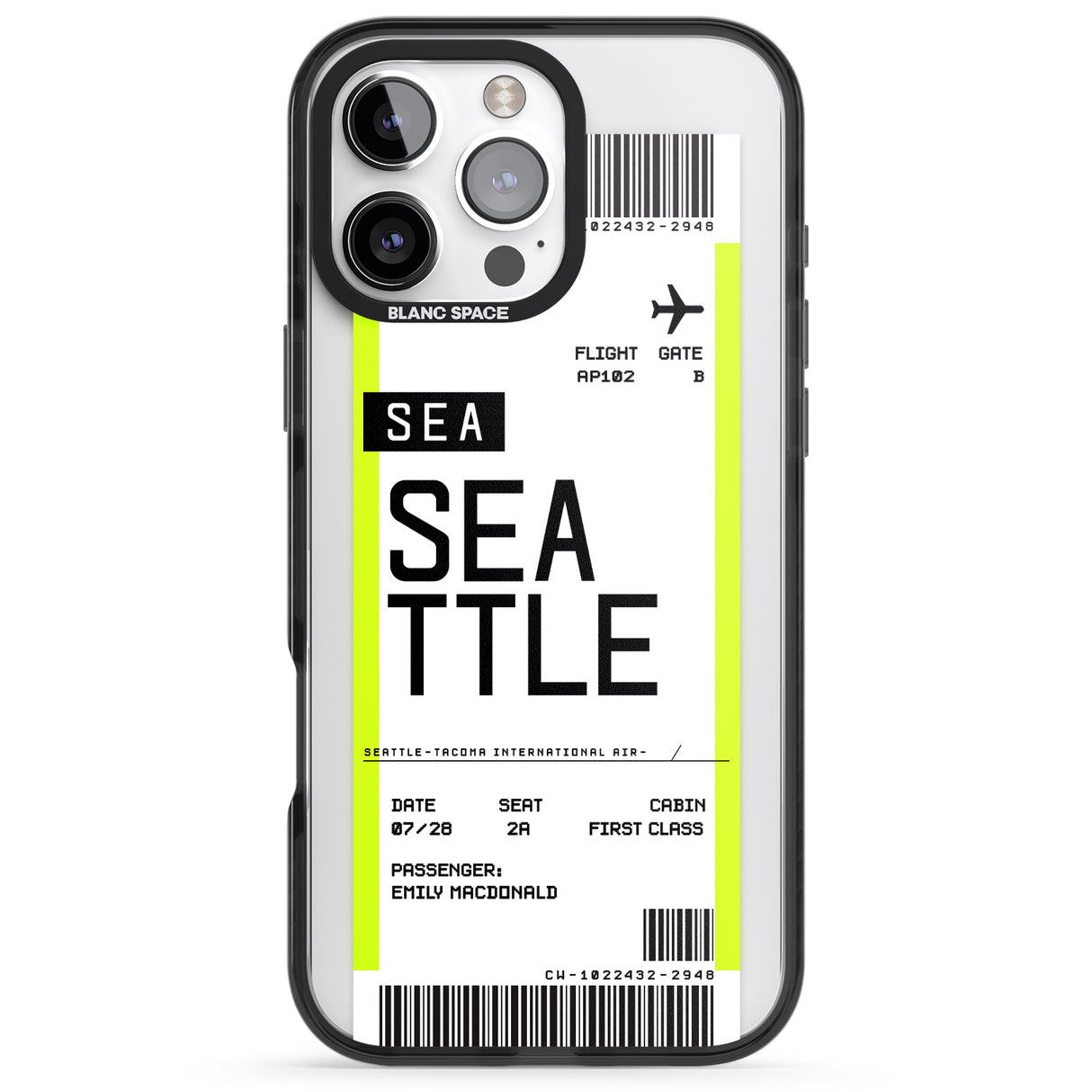 iPhone 16 Pro Max Personalised Seattle Boarding Pass Black Impact Phone Case