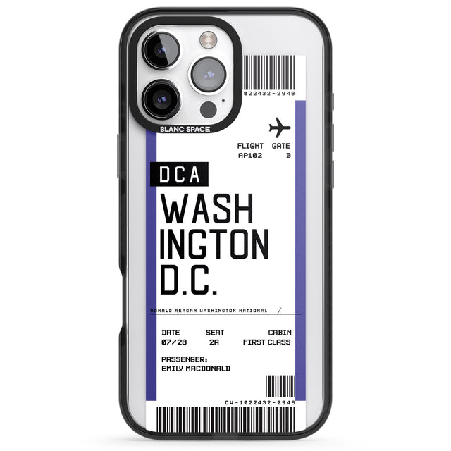 iPhone 16 Pro Max Personalised Washington D.C. Boarding Pass Black Impact Phone Case