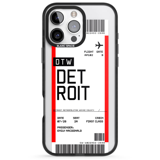 iPhone 16 Pro Max Personalised Detroit Boarding Pass Black Impact Phone Case